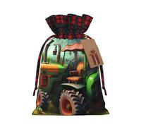 Fantasy Farm Tractor Print Festive Christmas Drawstring Gift Bags For Xmas Decorative Present Wrapping Needs
