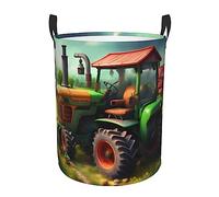 Fantasy Farm Tractor print Laundry Basket,Round Laundry Hamper, Dirty Clothes Storage Basket for Bedroom,Bathroom