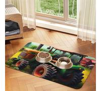 Fantasy Farm Tractor Print Pet Food Mat Absorbent Non Slip PU Leather Feeding Mat for Dogs Cats Rubber Bottom