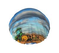 Fantasy Farm Tractor Print Premium Double Layer Shower Cap For Women With Reusable Shower Cap For Hair - Waterproof Plastic Cap - Shower Caps For Long, Short And Curly Hairs