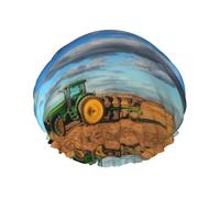 Fantasy Farm Tractor Print Shower Cap for Women & Men â€“ Reusable Double-Layer Bath Hair Cap with Elastic Strap One Size