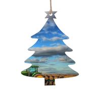 Fantasy Farm Tractor Printed Christmas Tree Shape Xmas Ornaments 1 Pcs, Christmas wooden pendant Hanging for Xmas Tree Home Indoor Outdoor Decor