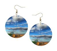 Fantasy Farm Tractor Printed Leather Earring Set For Women, 1 Pair Lightweight Bohemian Pierced Earrings Jewelry Gift For Women Girls