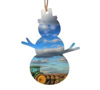 Fantasy Farm Tractor Printed Snowman Shape Xmas Ornaments 1 Pcs, Christmas wooden pendant Hanging for Xmas Tree Home Indoor Outdoor Decor