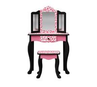Fantasy Fields Gisele Leopard Print Kids Vanity Table & Stool, Black & Pink