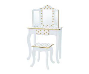 Fantasy Fields Gisele Polka Dot Kids Vanity Table & Stool, White & Gold