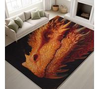 Fantasy Fire-Breathing Dragon Flames Magnificent Machine Washable Rugs Living Room 60 x 180 cm Flames Magnificent Rugs for Bedroom, Orange Area Rug for Various Room Lounge Short Pile Floor Carpe