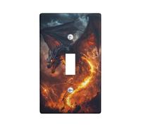 Fantasy Fire Dragon Light Switch Cover Plates/Outlet Covers, Dark Orange Flaming Beast for Wall Accents, Thermoplastic Wall Plates, Standard Size Single Toggle