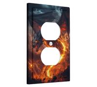 Fantasy Fire Dragon Light Switch Cover Plates/Outlet Covers, Dark Orange Flaming Beast for Wall Accents, Thermoplastic Wall Plates, Standard Size Single Duplex Outlet
