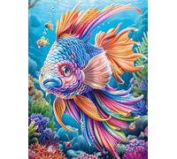 Fantasy Fish in A Vibrant Coral Reef 300 Pieces Set Classic Jigsaw Puzzle Fairy Tale Scenery Cartoon Couple Puzzle Partners Mind Relaxation Wall Decor Easter New Year Recycled Cardboard Material 300