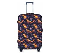 Fantasy Flame Dinosaur Print Travel Luggage Covers, Washable Suitcase Covers Protector for Luggage 18-32 Inch High Elasticity, Black, Medium