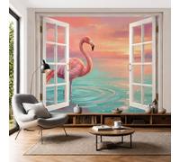 Fantasy Flamingo Beach Non-Woven Wallpaper - Pink Orange Gradual Sunset Landscape Wall Mural For Bedroom, Living Room Background Decoration, 3D Photo Wall Paper Poster Picture 200X140Cm (Wxh)