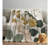 Fantasy Fleece Blanket, Soft Microfiber Throw with Beige Green Soft Clock Bird Print, Lightweight Warm Bed Blanket Provides Comfort and Warmth for Bedroom 32in × 59in (80cm × 150cm)