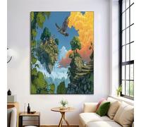 Fantasy Floating City Wall Art Fairy Tale Style Animals Canvas Prints Sky Blue Posters Modern Artwork Wall Landscape Pictures For Bedroom Living Room Office Decor 20X28 In Unframed