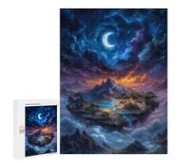 Fantasy Floating Island Under Crescent Moon, 500 PCS Displayable Picture Puzzle, Gift for Winter Evenings - for Detail-Focused Puzzlers