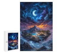 Fantasy Floating Island Under Crescent Moon Adult Tabletop Puzzle, 1000 PCS - Winter Activity Gift; for Couples, Friends And Family