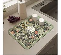 Fantasy Floral Plates Dish Drying Mat for Kitchen; Absorbent 2023 (1C)