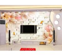 Fantasy Flowers Butterflies Three Dimensional Brick Wall 3D Wallpaper Easy Install Feature Office Living Room Sofa Bedroom TV Background Wall Decoration-200cm×140cm