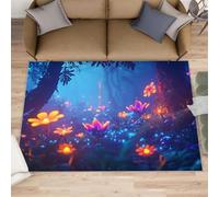 Fantasy Flowers Rugs for Living Room, 60x110cm Enchanted Forest Rug Machine Washable Dreamy Night View Non Slip Area Rug Soft Short Pile Floor Carpet for Bedroom Dining Room Office