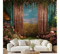 Fantasy Flowers Wedding Decor Self Adhesive Wallpaper Green Lawn Wheat Field Wall Stickers 350x256 cm Natural Pastoral Photo Wallpaper Non-Woven Murals for Bedroom Living Room Wall Decal vd164u
