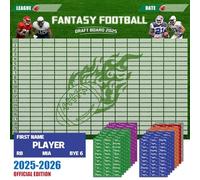 Fantasy Football Draft Board 2025-2026 Kit, 12 Teams 20 Rounds, 500+ Player Labels & Blank Labels - Includes 2025 Top Rookies & Schedule