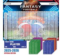 Fantasy Football Draft Board 2025-2026 Kit, 12 Teams 20 Rounds, 500+ Player Labels & Blank Labels - Includes 2025 Top Rookies & Schedule