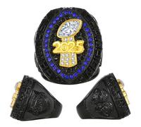 Fantasy Football Ring 2025, Black Blue Red Championship Ring, Gift Box, Ring Display Box(Blue,14)