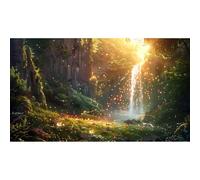 Fantasy Forest Aquarium Background Waterfall Cascades Tranquil Pool Fish Tank Background Enchanted Glade Vibrant Blooms Sunray Reptile Tank Backgrounds Fireflies Oasis Terrarium Backgrounds 24x16in