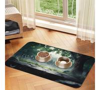 Fantasy Forest Background Pet Feeding Mat Dog Cat Eating Food Absorbent Leather Tablecloth for and Water Bowl Waterproof No Stains Quick Dry Non-Slip 23.62 * 15.75IN