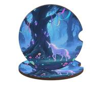 Fantasy Forest Car Cup Holder Coasters 2-Pack Absorbent Wood & Cork Coasters for Car Cup Holders, Festive Car Accessories for Women & Men