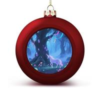 Fantasy Forest Christmas Ball Ornaments - Red 3 Inch Xmas Tree Baubles for Holiday Wedding Party Decor, Hanging Decorations for Home Fireplace