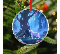 Fantasy Forest Christmas Ornaments - Round Christmas Tree Decorations with Red String, Winter Holiday Keepsake Pendant for Fireplace, Mantel, Wreath Holiday Party Decor (3.1 Inch)