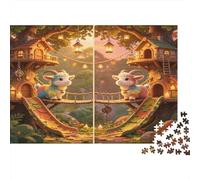 Fantasy Forest Deer 1000 Piece Jigsaw Puzzle Paper for Adults Magical Treehouse Night Scene Puzzle Game for Family Relaxing Gift Home Decor nan