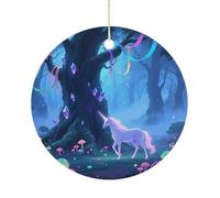 Fantasy Forest Double-Sided Ceramic Christmas Ornaments - Round Hanging Mini Xmas Tree Decorations, Ideas for Farmers, Rustic Home Decor for Indoor Outdoor Tree Decor