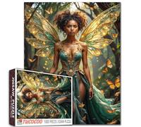 Fantasy Forest Fairy Jigsaw Puzzle for Adults 1000 Pieces, African Woman with Butterfly Wings Puzzle for Students 20×27 Inches Magical Art Vibrant Color Nature Puzzle Idea Gift Home Wall Decor