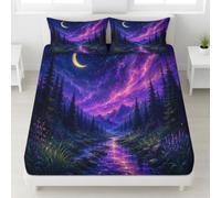 Fantasy Forest Fitted Sheet Mystical Moon Tree Starry Sky Bedding Set 30 cm Deep Pocket Microfiber Breathable Bed Sheet Single for Kids Teens Room Decoration 90 x 190 cm