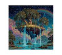 Fantasy Forest Floating Island Puzzle 1000 Pieces for Adults, Magic Rainbow Waterfall Jigsaw Puzzle, Lake Starry Night Cloud Art Puzzles