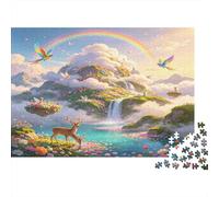 Fantasy Forest Landscape 1000 Piece Jigsaw Puzzle Paper for Adults Rainbow Magical Nature Scenery Jigsaw Puzzle for Family Relaxation Focus Home Decor Gift 38x26cm/1000pcs