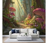 Fantasy Forest Mural Wallpaper, Feature Walls Mural Poster W400 x H280 cm | Woodland Path Ferns Photo Wallpaper Mural, Non-Woven Art Print Wall Covering for Bedroom Living Room Home Decor