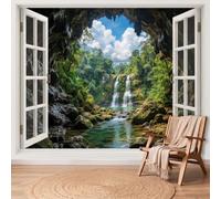 Fantasy Forest Photo Wallpaper for Living Room Bedroom 400 x 280cm | Scenery Waterfall Stream Cave Wall Mural for Kids Bedroom Lounge TV Background Studio, Home Decoration Wall Art Papers