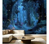 Fantasy Forest Photo Wallpaper, Trees Fireflies Wall Mural, Wallpaper for Bedroom Living Room, Home Decor, Photo Wall Paper, 350 x 256 cm (WxH)
