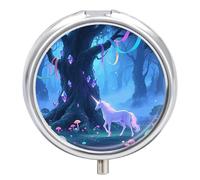 Fantasy Forest Pill Box - 3 Compartment Travel Pill Organizer with Small Mirror, Portable Pillcase for Pocket & Purse, Cute Round Medicine Case, Weekly Medicine Container