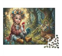 Fantasy Forest Premium 1000 Pieces Thick Cardboard Puzzle Girl And Rooster for Older Children 12+ Anxiety Relief Indoor Activity 70x50cm/1000pcs