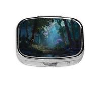 Fantasy Forest Print Pill Box 2 Compartment Medicine Pill Case,Portable for Pocket Or Purse Pill Box Decorative Metal Medicine Organizer