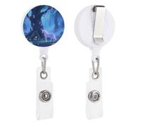 Fantasy Forest Retractable Badge Reel - Personalized ID Name Badge Holder with Lanyard Cute Badges Reel Holder Round Nurse Doctor Name Tag Badges Clip for Work