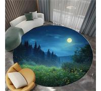 Fantasy Forest Round Area Rugs 200 cm Meadow Fireflies Soft Fluffy Carpet Mat, Circle Area Rug Non Slip Washable Doormat Bedside Carpet for Living Room Bedroom Kitchen Floor Mat
