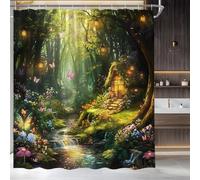 Fantasy Forest Shower Curtain Fairy Magical Enchanted Forest Waterfall Butterfly Garden Wonderland Nature Fabric Bathroom Decor Set,36x70 inch