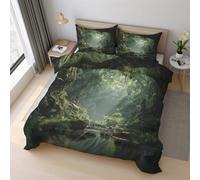 Fantasy Forest Single Duvet Cover Sets, Natural Landscape Bedding Sets Double-Sided Printing, Soft Microfiber Quilt Cover With Zip Fastening + 1 Pillowcase, 135x200 M8