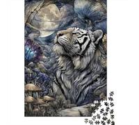 Fantasy Forest Tiger Moon Jigsaw Puzzles Puzzles for Adults Kids. 1000 Pieces Whimsical Challenge Toy Educational Game Home Decoration for Adults& Kids Age 14 Years Up 52x38cm/1000pcs