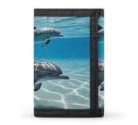Fantasy Forest Trifold Wallet Front Pocket Coin Purse - Slim Credit Card Holder for Men & Women, Dolphins, One Size, Classic
